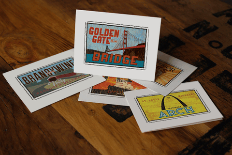 golden gate bridge fruit crate label notecards