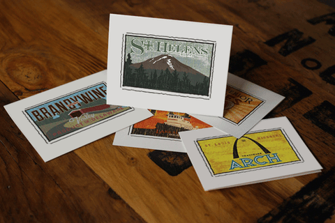 mount st. helens fruit crate label notecards