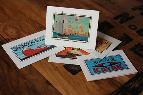 tall ships duluth fruit crate label notecards