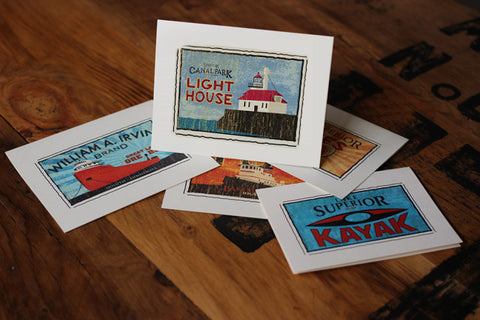 canal park lighthouse fruit crate label notecards