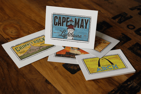 cape may lighthouse fruit crate label notecard