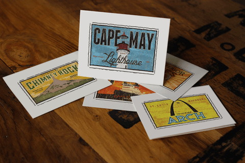 cape may lighthouse fruit crate label notecard