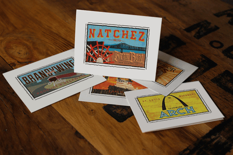 natchez steamboat fruit crate label notecards