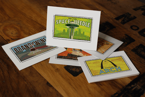 space needle fruit crate label notecards